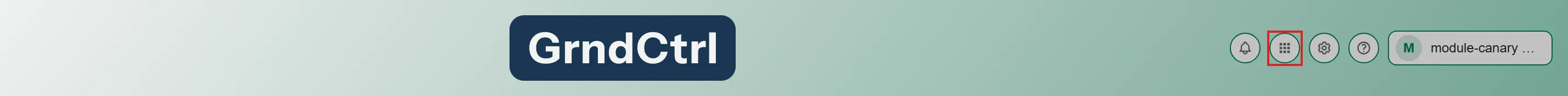 The GrndCtrl platform header, with the grid Apps icon beside the notification bell and the help button