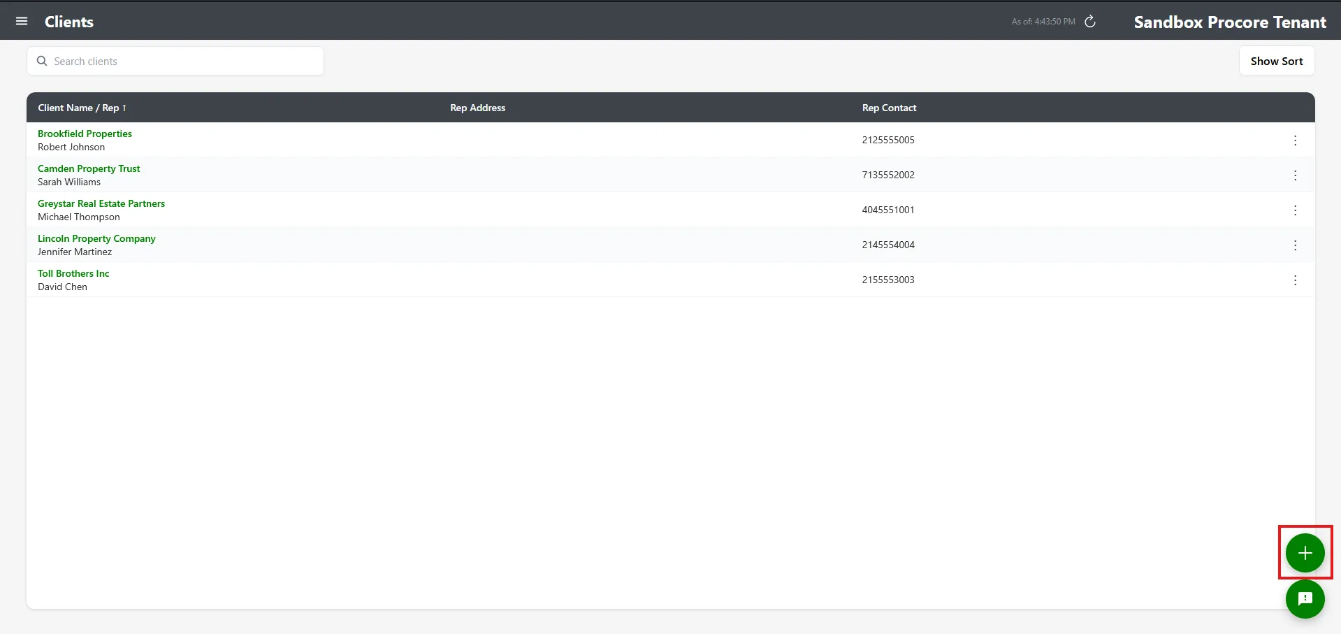 Clients screen with Add button highlighted
