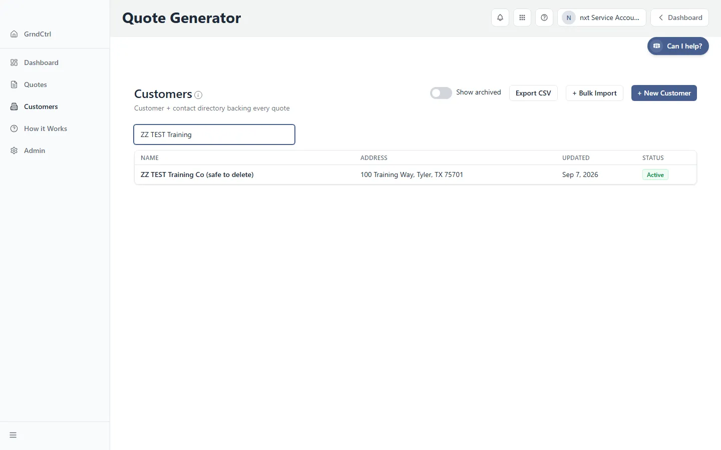 The Customers page with the + New Customer button at the top right