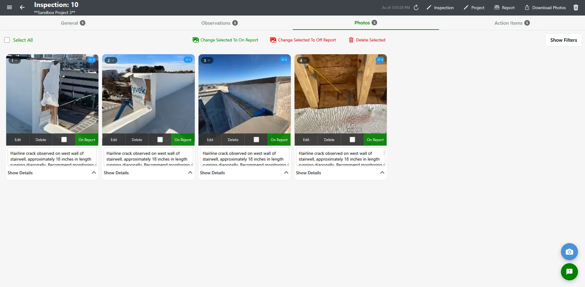 Photos tab with photo grid and filter controls