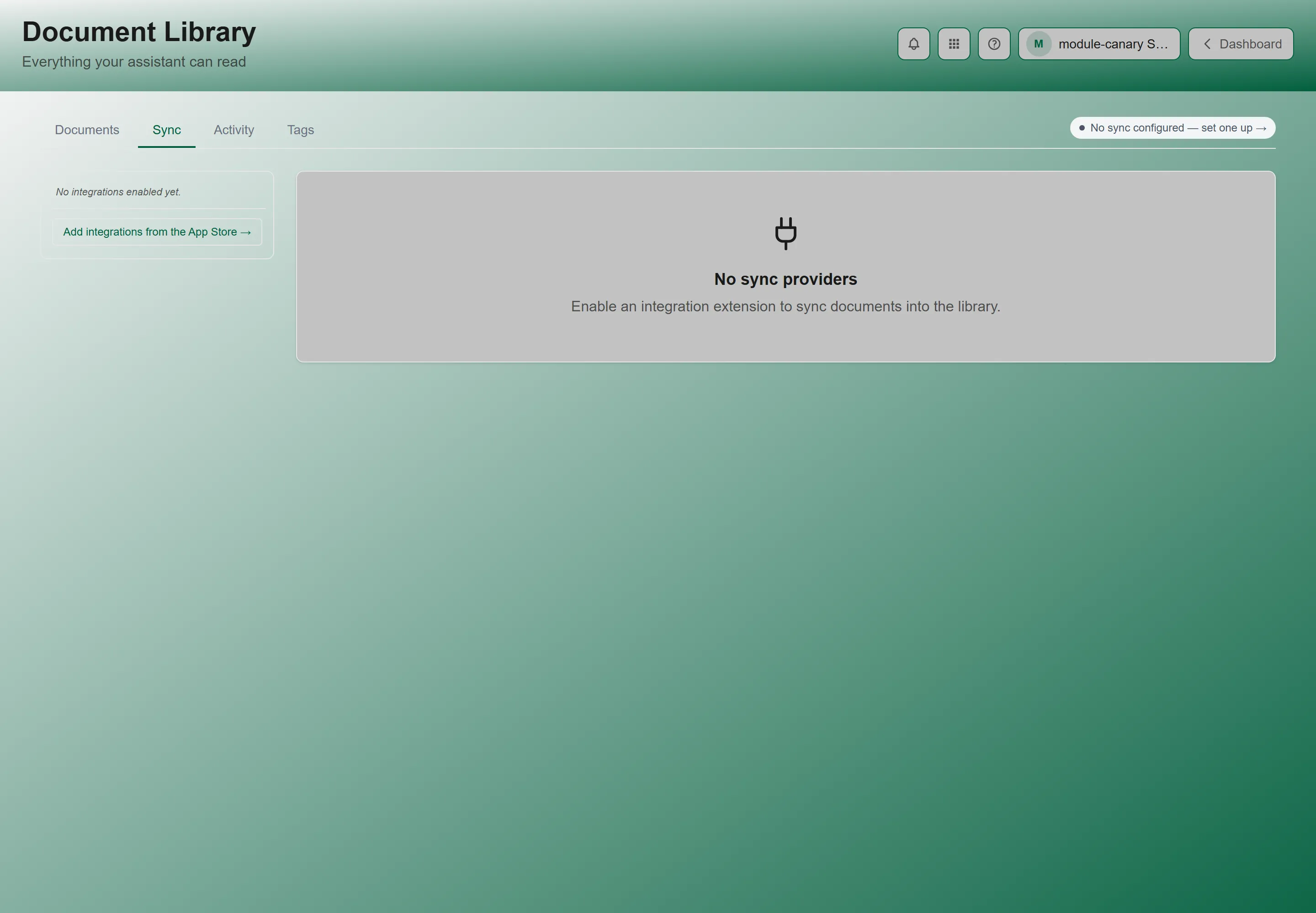 The Document Library Sync tab, showing the sync provider list