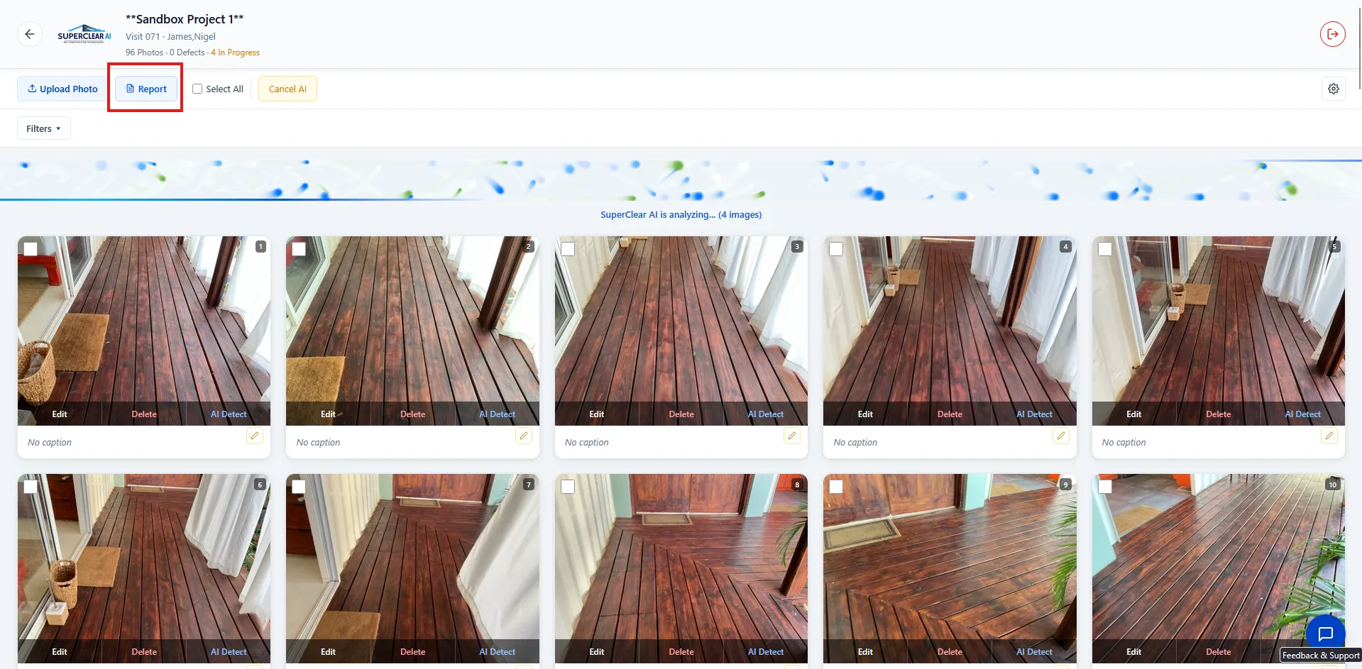 SuperClear AI Screen toolbar with Report button highlighted