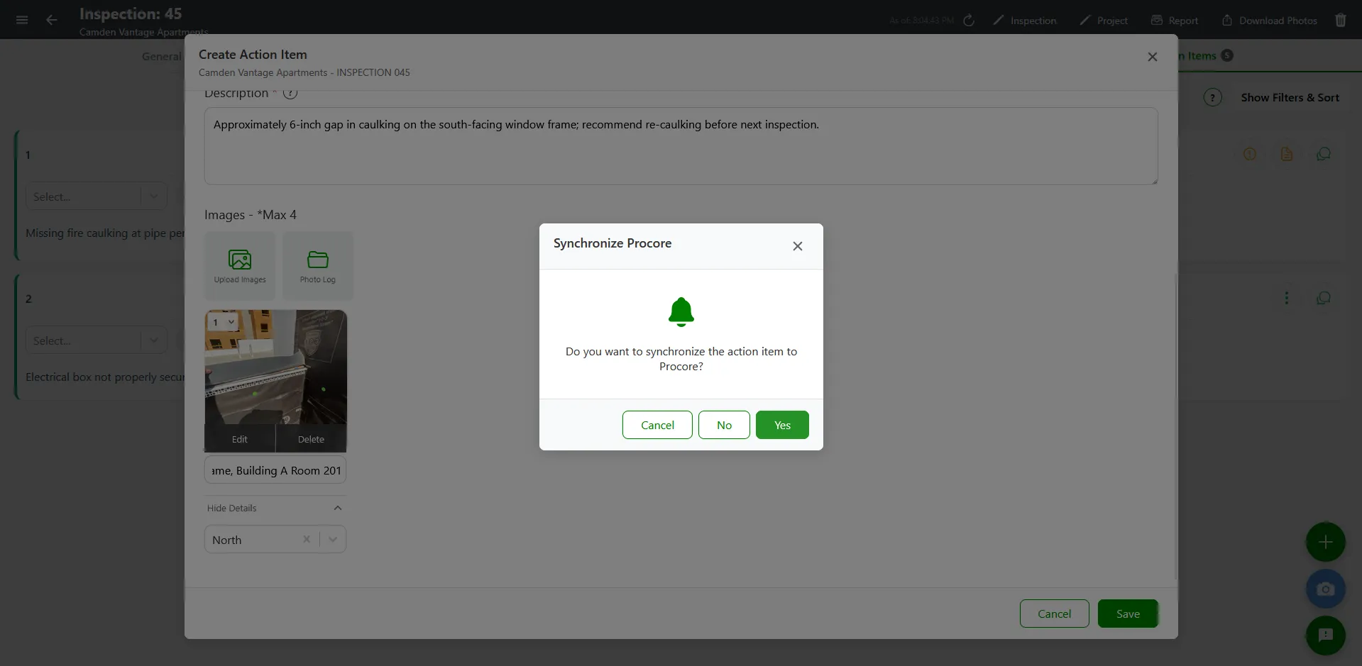 Synchronize Procore confirmation dialog